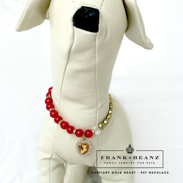 Cartiarf Ruby Red Gold Heart Dog Necklace with FREE Dog Toy Set