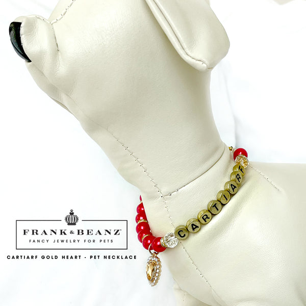 Cartiarf Ruby Red Gold Heart Dog Necklace with FREE Dog Toy Set