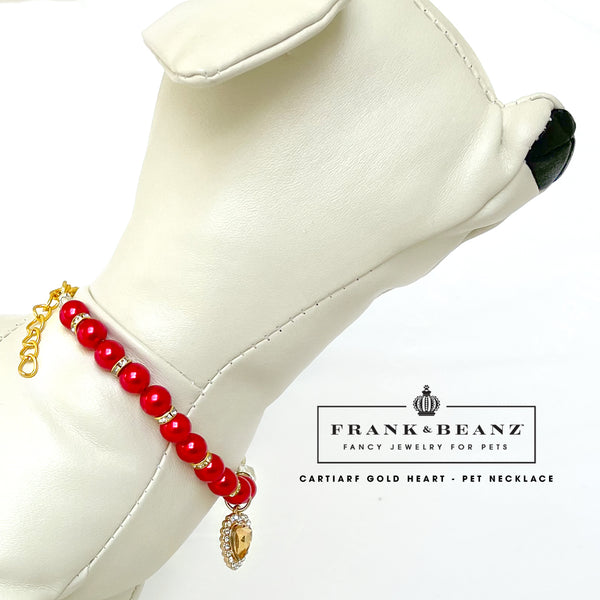 Cartiarf Ruby Red Gold Heart Dog Necklace with FREE Dog Toy Set