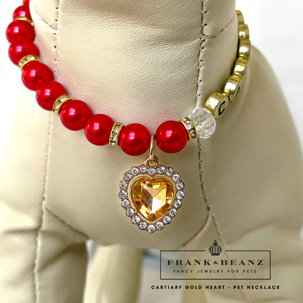 Cartiarf Ruby Red Gold Heart Dog Necklace with FREE Dog Toy Set