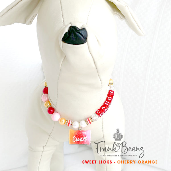Sweet Licks Cherry Orange Creamsicle Personalized Pearl Dog Necklace Pet Jewelry