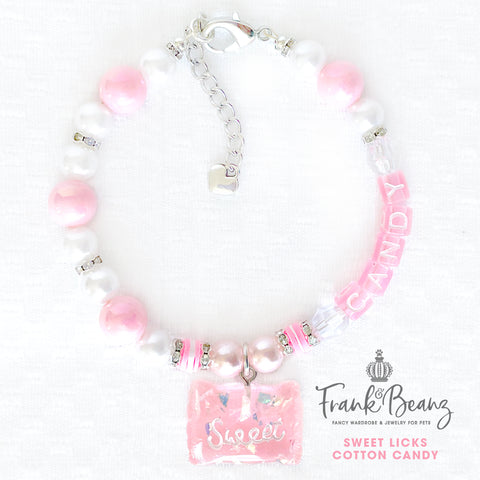 Sweet Licks Cotton Candy Personalized Pearl Dog Necklace Luxury Pet Jewelry