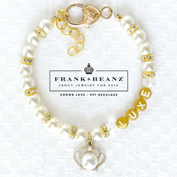 Crown Luxe Personalized Ivory Pearl Dog Necklace Cat Necklace