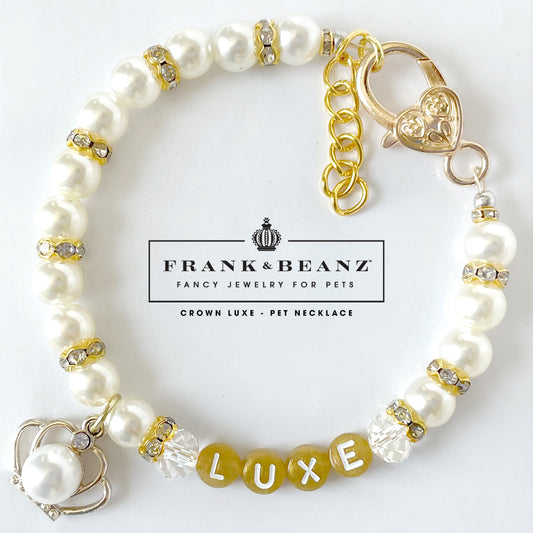 Crown Luxe Personalized Ivory Pearl Dog Necklace Cat Necklace