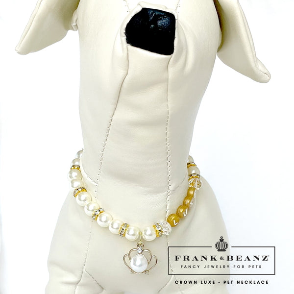 Crown Luxe Personalized Ivory Pearl Dog Necklace Cat Necklace