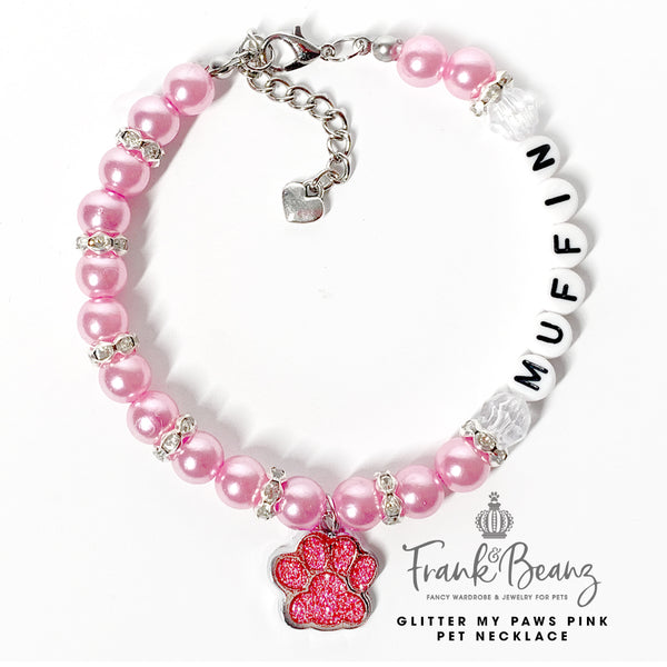 Glitter My Paws Pink Paw Pearl Dog Necklace