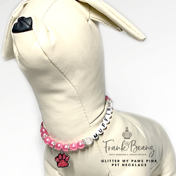 Glitter My Paws Pink Paw Pearl Dog Necklace