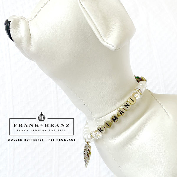 Golden Beautiful Butterfly Personalized Pearl Dog Collar Pet Necklace