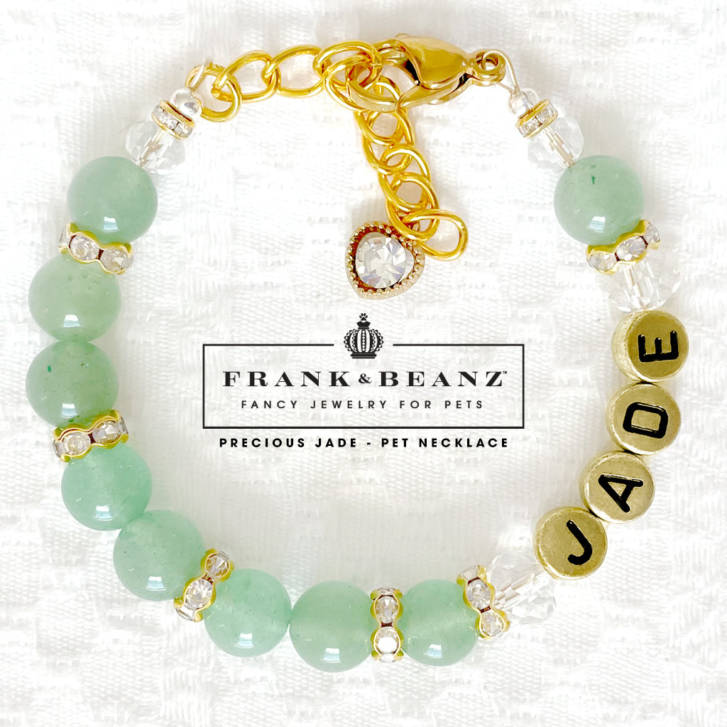 Precious Jade Glass Pearl Dog Necklace Luxury Pet Jewelry