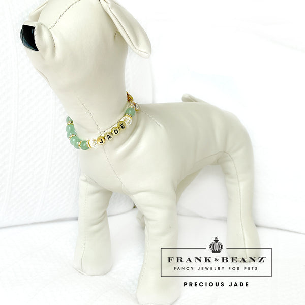 Precious Jade Glass Pearl Dog Necklace Luxury Pet Jewelry