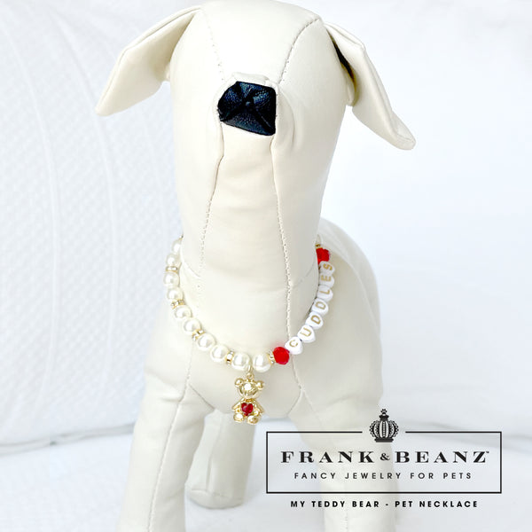 Teddy Bear Personalized Pearl Dog Necklace Luxury Pet Jewelry