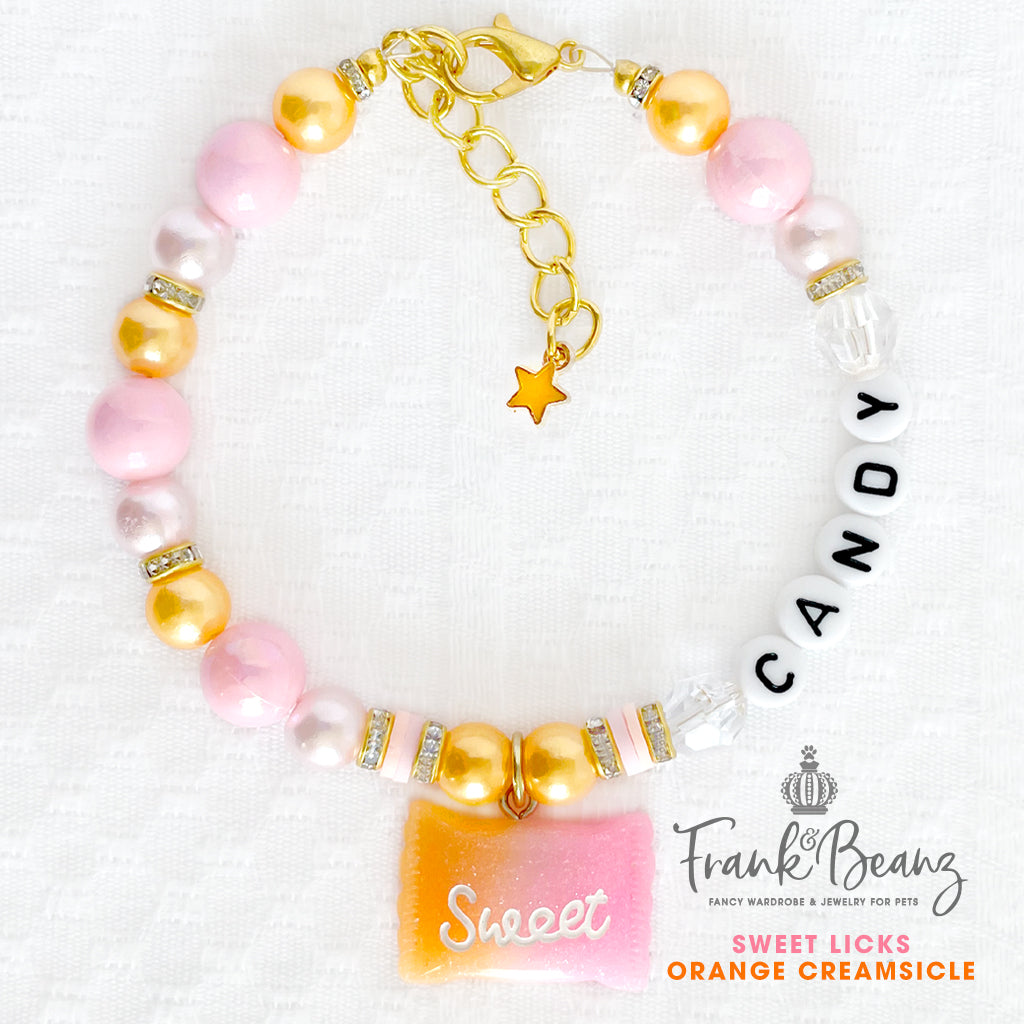 Sweet Licks Orange Creamsicle Personalized Pearl Dog Necklace Pet Jewelry