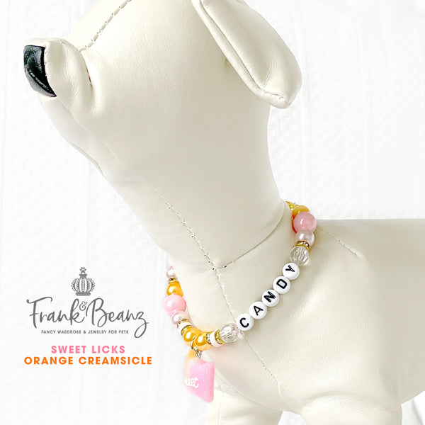 Sweet Licks Orange Creamsicle Personalized Pearl Dog Necklace Pet Jewelry