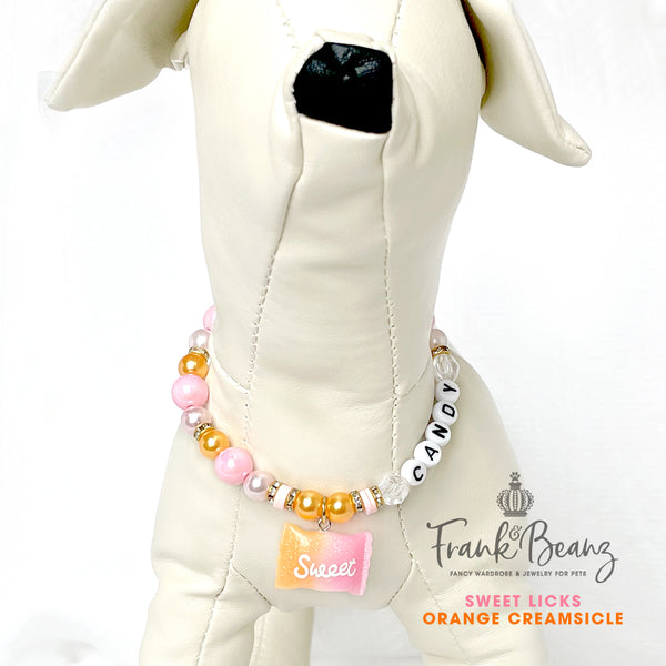 Sweet Licks Orange Creamsicle Personalized Pearl Dog Necklace Pet Jewelry