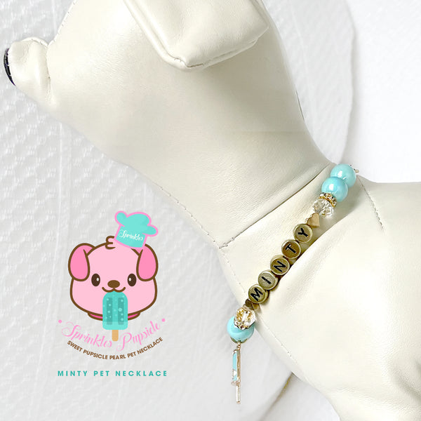 Minty Pupsicle Rhinestone Dog Necklace Cat Necklace Milky Pearl Luxury Pet Jewelry