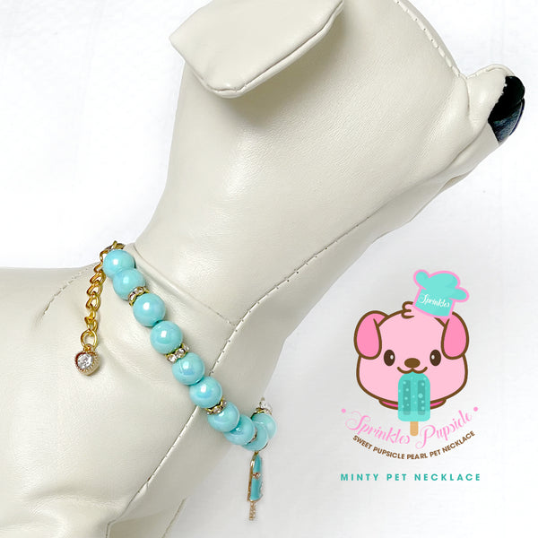 Minty Pupsicle Rhinestone Dog Necklace Cat Necklace Milky Pearl Luxury Pet Jewelry