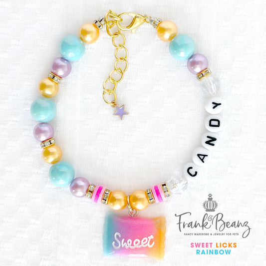 Sweet Licks Rainbow Personalized Pearl Dog Necklace Luxury Pet Jewelry