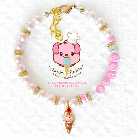 Strawberries & Cream Ice cream Pearl Dog Necklace Cat Necklace Milky Pearl Luxury Pet Jewelry