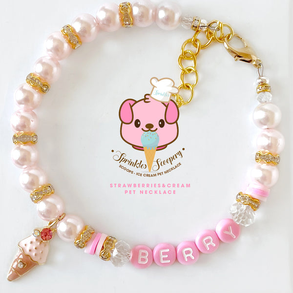 Strawberries & Cream Ice cream Pearl Dog Necklace Cat Necklace Milky Pearl Luxury Pet Jewelry