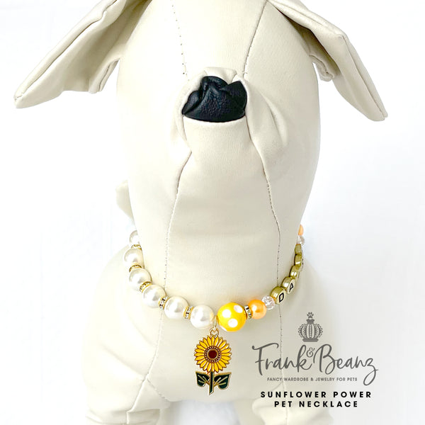 Sunflower Power Pearl Pet Necklace for Dogs Cat  Fancy Pet Jewelry