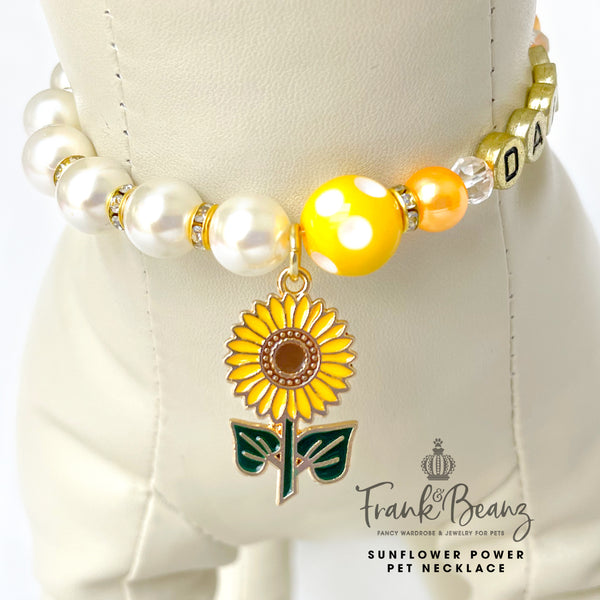 Sunflower Power Pearl Pet Necklace for Dogs Cat  Fancy Pet Jewelry