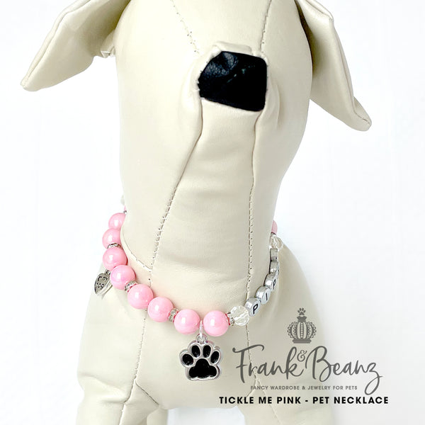 Tickle Me Pink Paw Print Dog Necklace Pink Pearl Dog Luxury Pet Jewelry