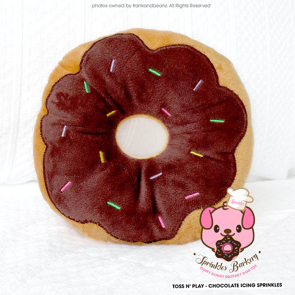 Chocolate Toss N' Play Squeaky Dog Toys Hypoallergenic Donut Plush