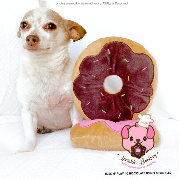 Chocolate Toss N' Play Squeaky Dog Toys Hypoallergenic Donut Plush