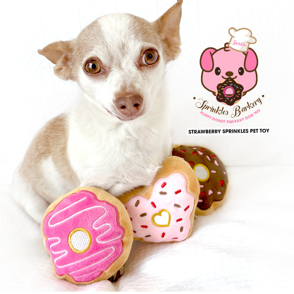 Sprinkles Barkery Strawberry Mini Squeaky Donut Dog Toys Plush Pet Toy