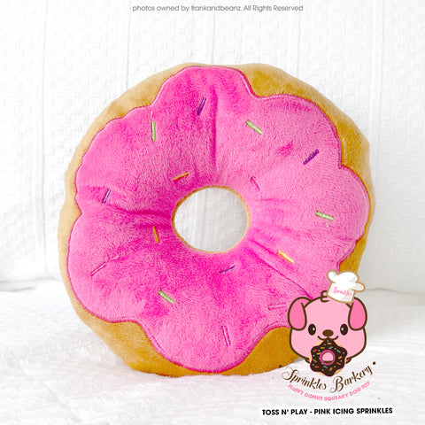 Strawberry Toss N' Play Medium Size Squeaky Dog Toys Hypoallergenic Donut Plush Pet Toys