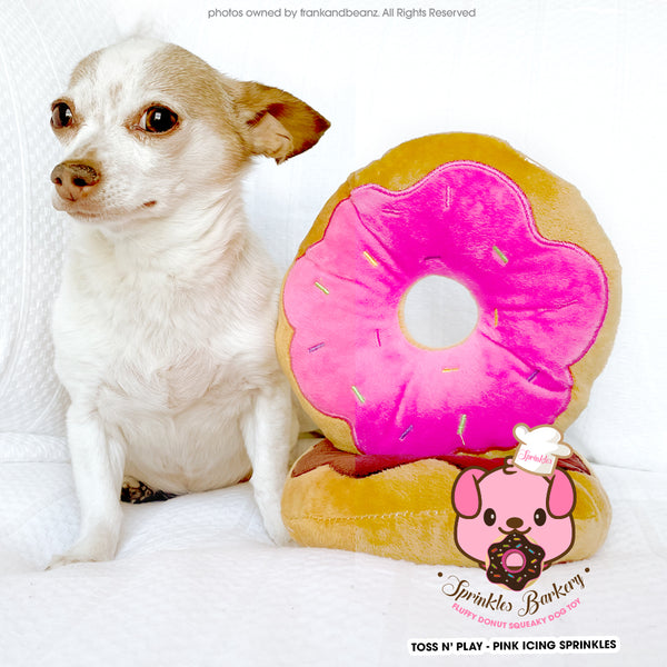Strawberry Toss N' Play Medium Size Squeaky Dog Toys Hypoallergenic Donut Plush Pet Toys