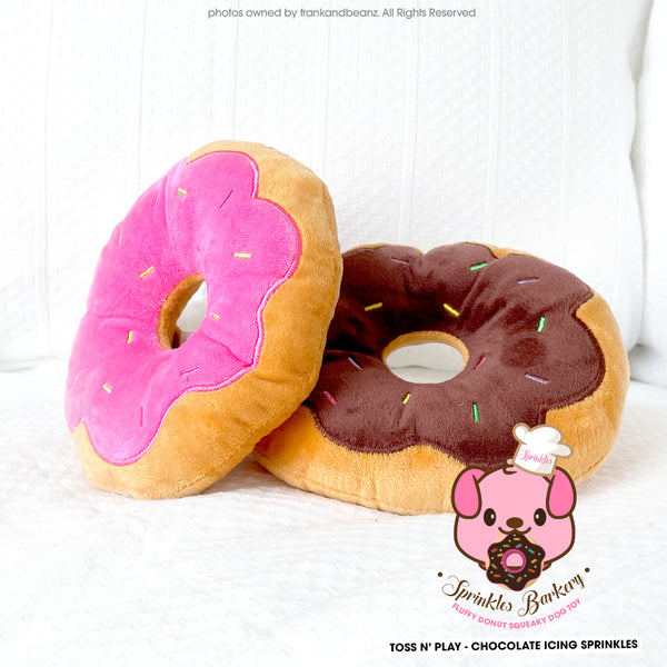 Chocolate Toss N' Play Squeaky Dog Toys Hypoallergenic Donut Plush