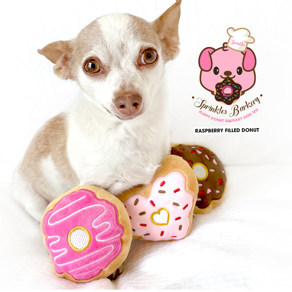Sprinkles Barkery Raspberry Mini Squeaky Donut Dog Toys Plush Pet Toys