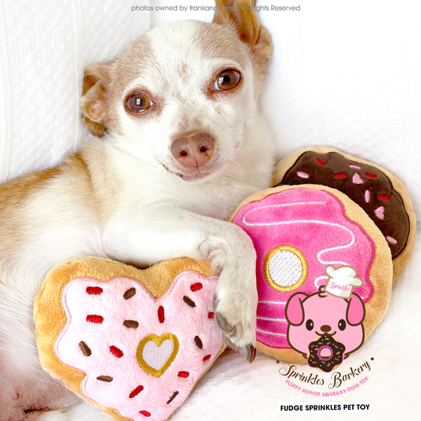 Sprinkles Barkery Fudge Mini Squeaky Donut Dog Toys Plush Pet Toys