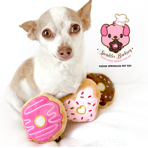 Sprinkles Barkery Fudge Mini Squeaky Donut Dog Toys Plush Pet Toys