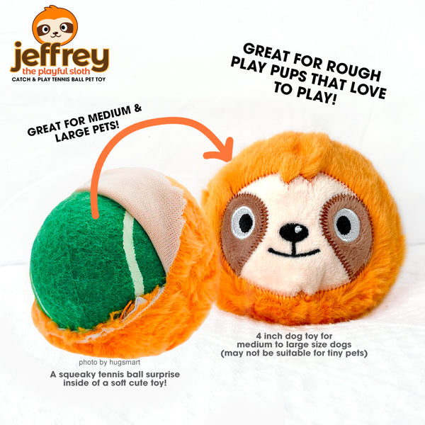 Sloth Jeffrey Rough Playtime Squeaky Tennis Ball Dog Toys