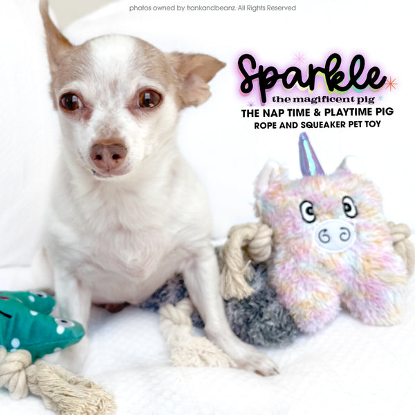 Sparkle the Magnificent Pig Nap Time Play Time Dog Toys for Small Dogs Rope Squeaker Pet Toys