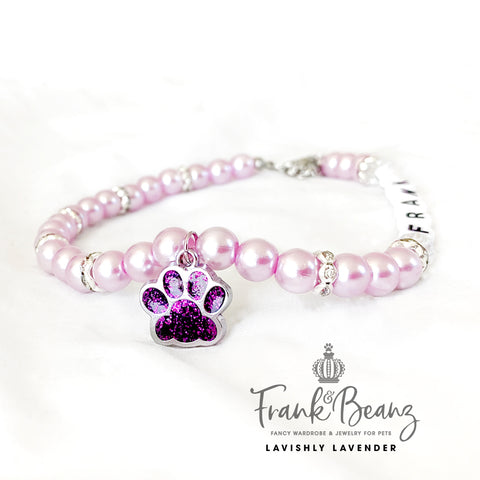 Lavender Paw Charm Pearl Dog Necklace Luxury Pet Jewelry