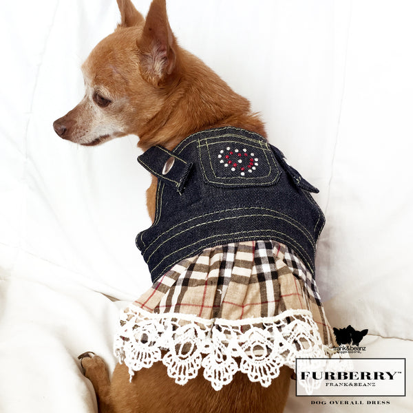 Furberry, Rhinestone Heart Overall Jean Dog Dress