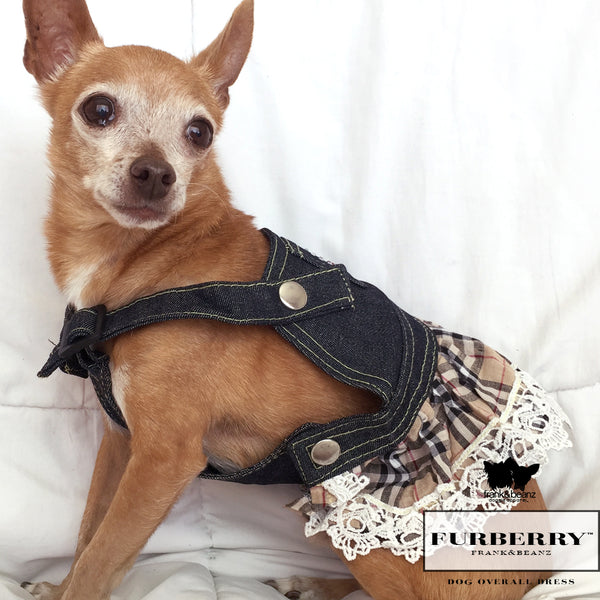 Furberry, Rhinestone Heart Overall Jean Dog Dress