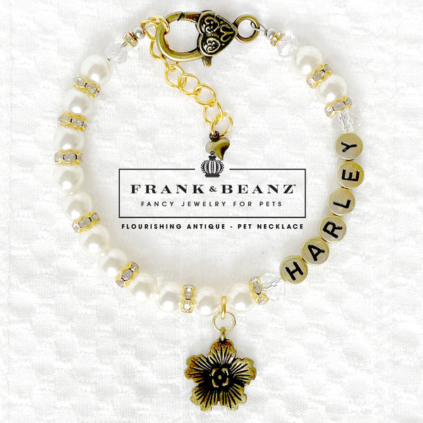 Antique Gold Flower Pearl Dog Necklace Cat Necklace Pet Jewelry