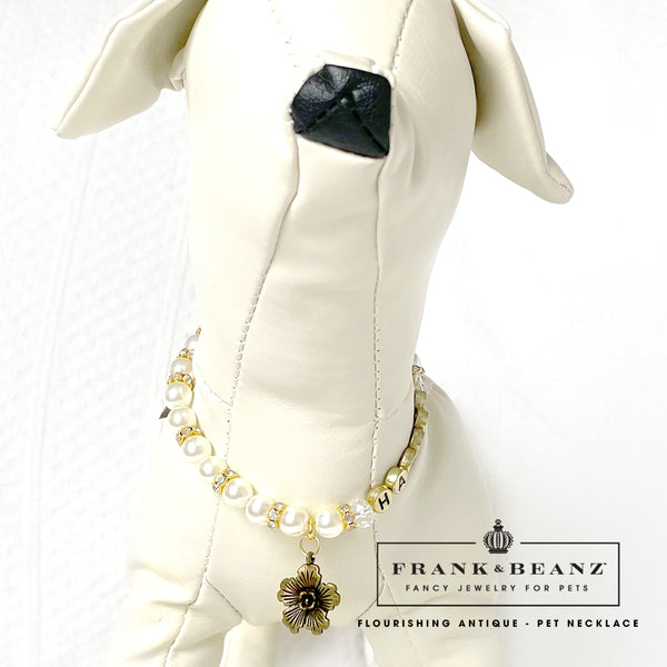 Antique Gold Flower Pearl Dog Necklace Cat Necklace Pet Jewelry