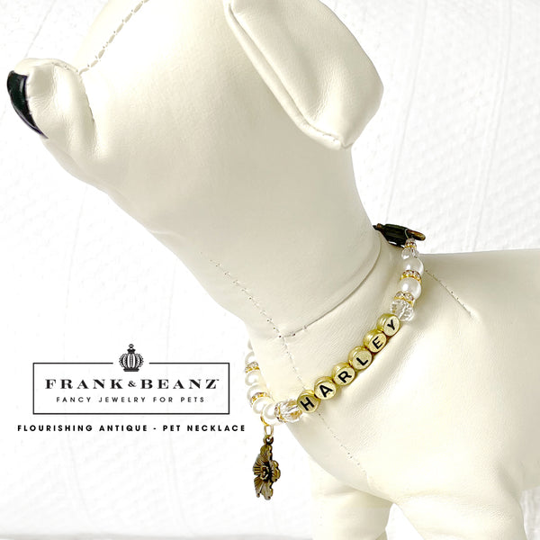 Antique Gold Flower Pearl Dog Necklace Cat Necklace Pet Jewelry