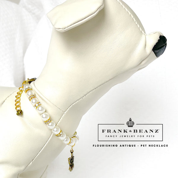 Antique Gold Flower Pearl Dog Necklace Cat Necklace Pet Jewelry