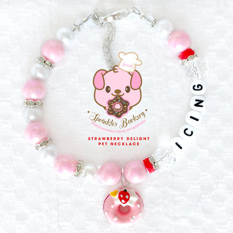 Strawberry Delight Donut Pearl Dog Necklace Luxury Pet Jewelry