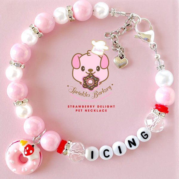 Strawberry Delight Donut Pearl Dog Necklace Luxury Pet Jewelry