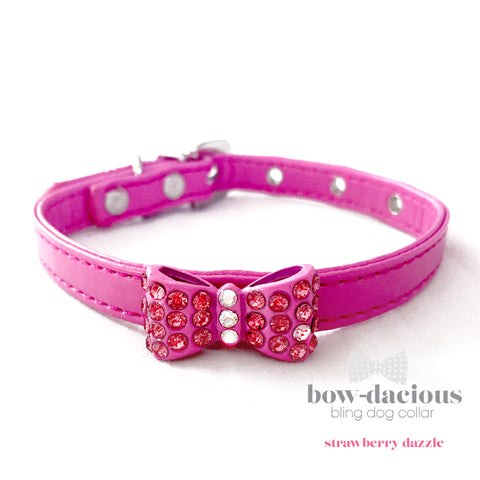 Pink Bowtie Dog Collar- Strawberry Dazzle