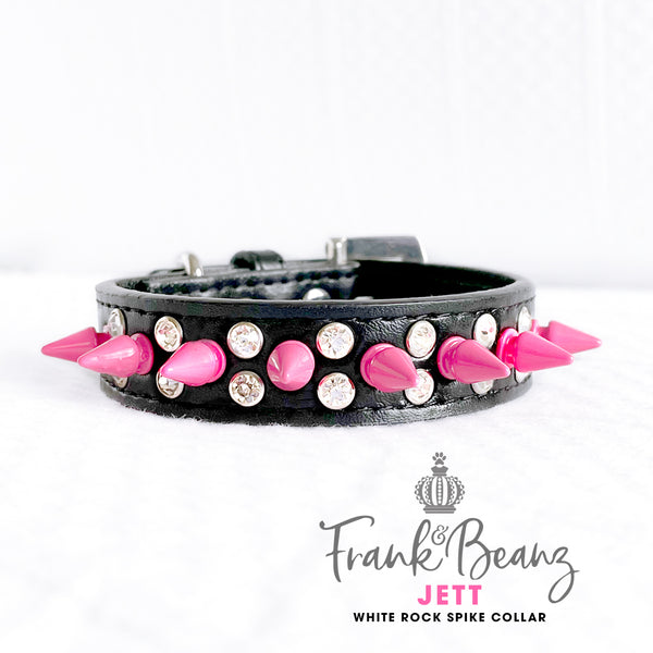 Rockie Punk'd Out Spiked Diamon Dog Collar Black Vegan Leather