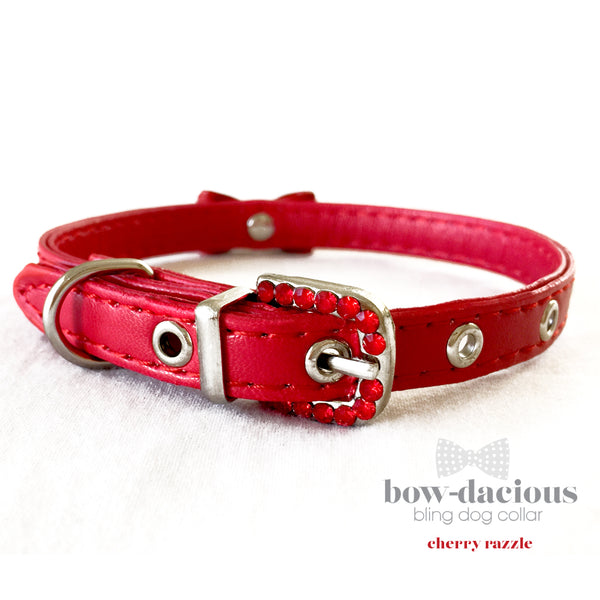 Cherry Razzle- Red Rhinestone Bowtie Bling Dog Collar