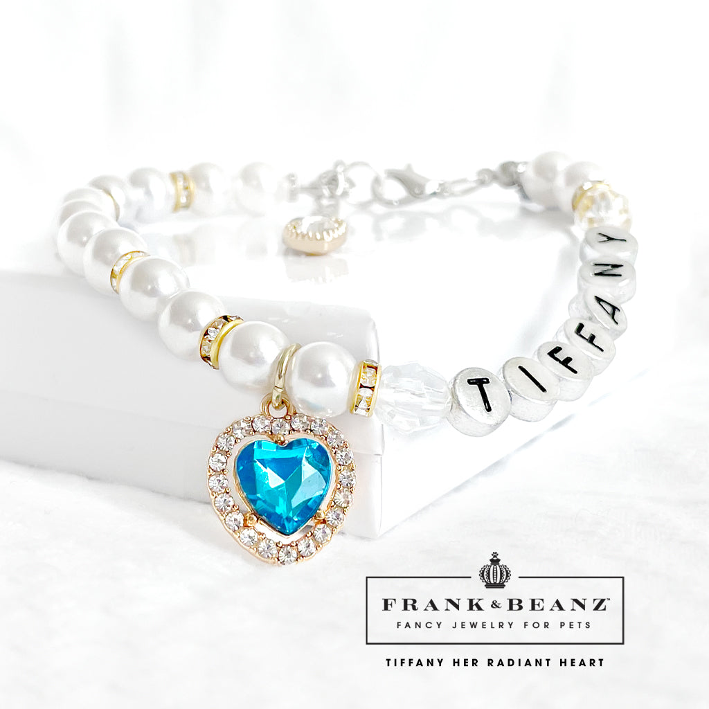 Deep Blue Oceanic Heart Luxury Pearl Dog Necklace Luxury Pet Jewelry